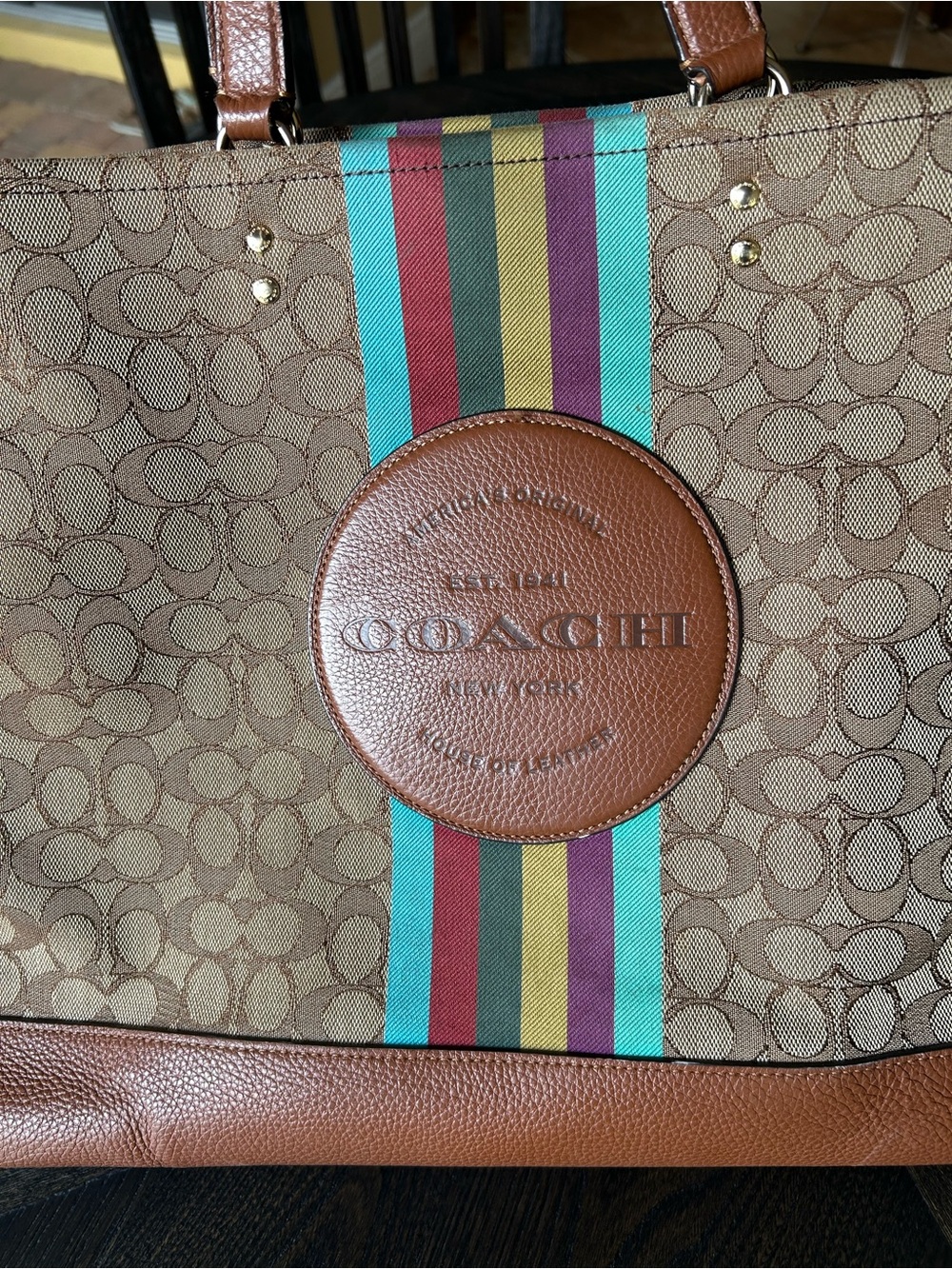 Coach Dempsey 40 Signature Jacquard Tote with Multicolor Center Stripe READ - Picture 2 of 12